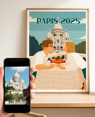 Poster Spaghetti couple and personalized decor from your photo