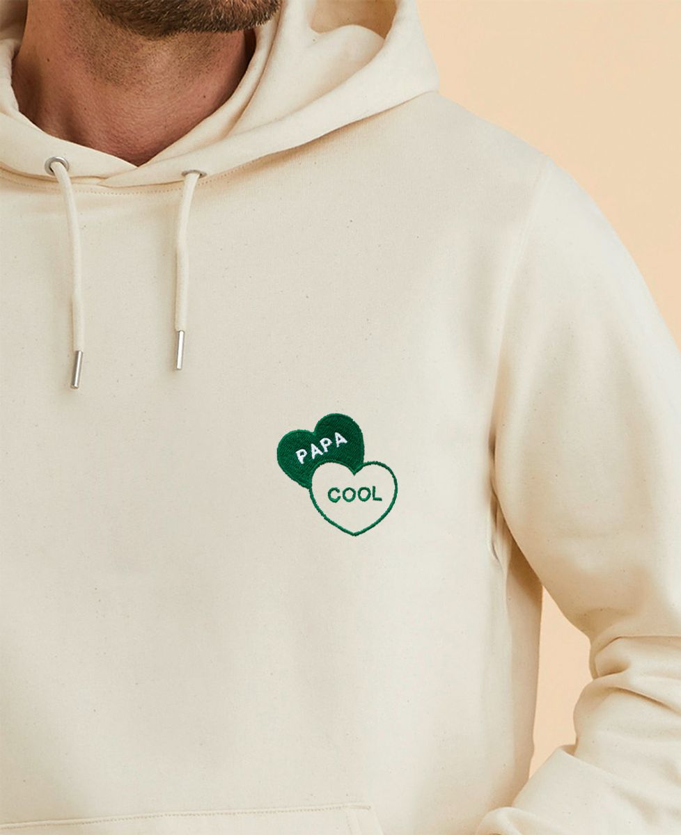 Hoodie homme Papa cool dans deux coeurs brodés - Cadeaux Papa