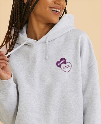 Hoodie femme Maman cool dans deux coeurs brodés - Cadeaux Maman, Future Maman