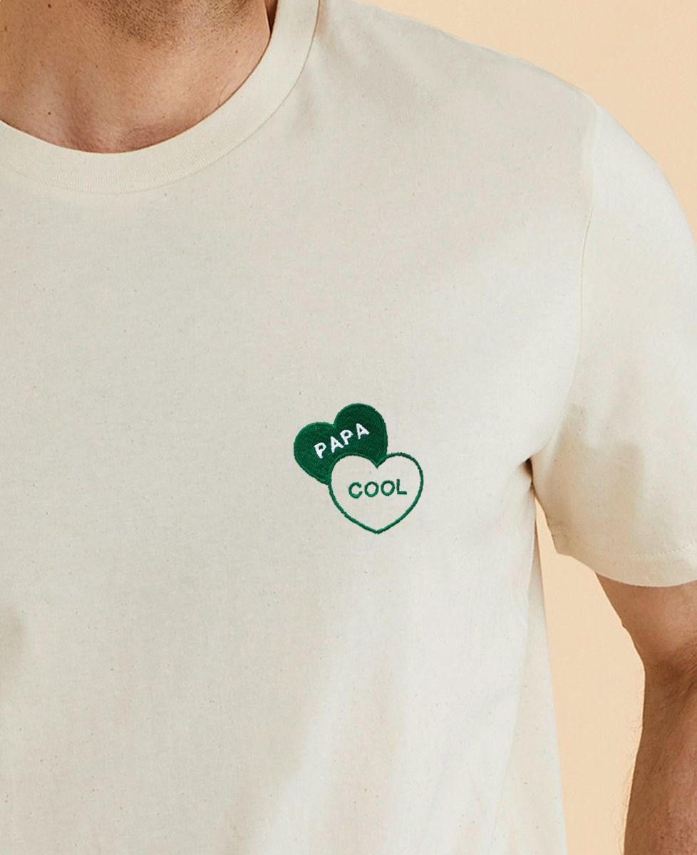 T-shirt homme Papa cool dans deux coeurs brodés - Cadeaux Papa
