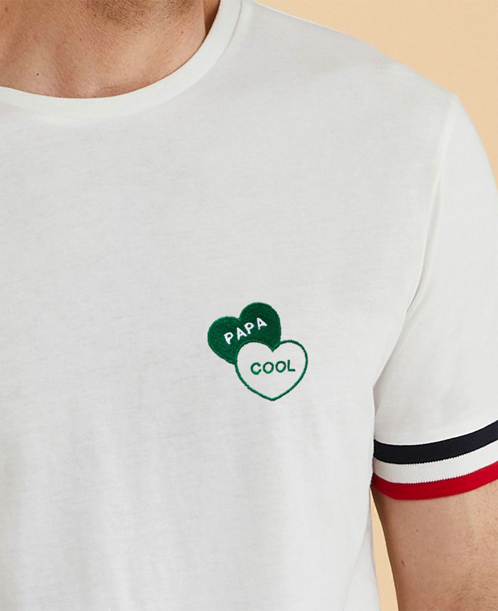 T-shirt homme recyclé Filgood Papa cool dans deux coeurs brodés - Cadeaux Papa