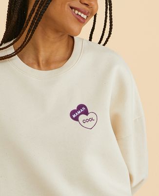 Sweatshirt femme Maman cool dans deux coeurs brodés - Cadeaux Maman, Future Maman
