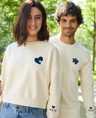 Men's sweatshirt Embroidered puzzle piece with initials on sleeve - Couple gifts