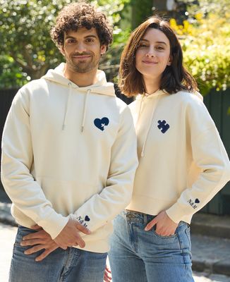 Women's Hoodie Embroidered puzzle piece with initials on sleeve - Couple gifts