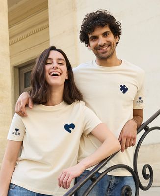 Men's T-Shirt Embroidered puzzle piece with initials on sleeve - Couple gifts