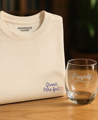 Coffret T-shirt Grand Père-fect (brodé) + Verre à whisky Papy-ritif - Cadeaux Papy