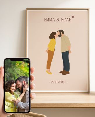 Poster Couple kiss illustrated from your photo poster - Couple gifts