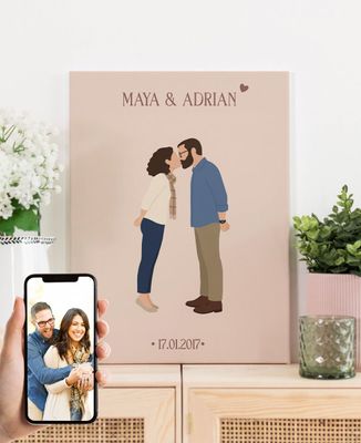 Stretched canvas Couple kiss illustrated from your photo - Couple gifts