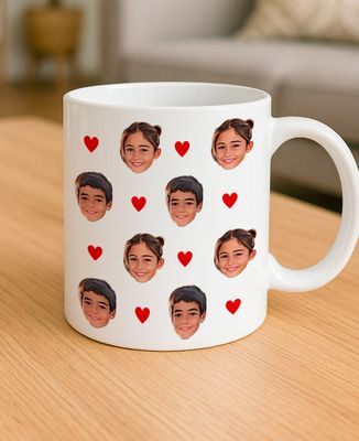 Children's faces and colorful personalized hearts
