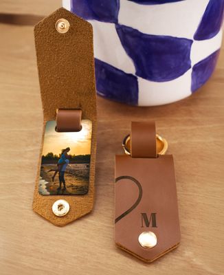 Key ring Straight half-heart and 2 personalized photos - Couple gifts