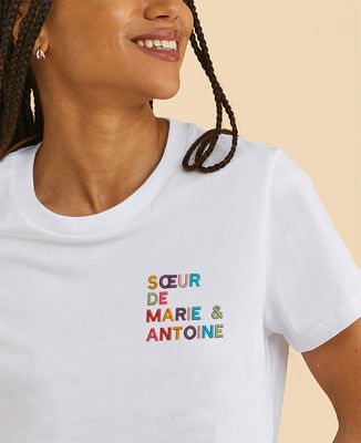 T-shirt femme Soeur de prénoms multicolore brodé - Cadeau Soeur