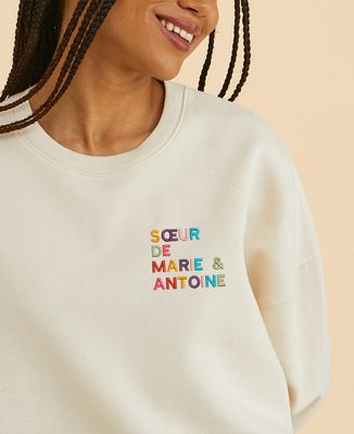 Sweatshirt femme Soeur de prénoms multicolore brodé - Cadeau Soeur