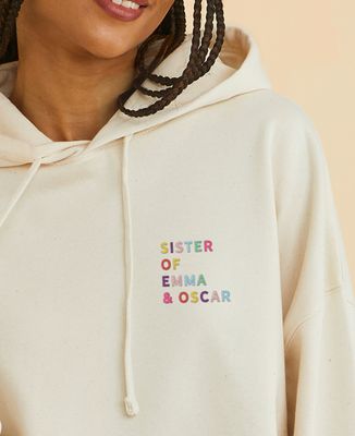 Women's Hoodie Embroidered multicolored name sister - Sister Gift