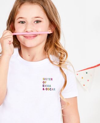 Child T-Shirt Embroidered multicolored name sister - Sister Gift
