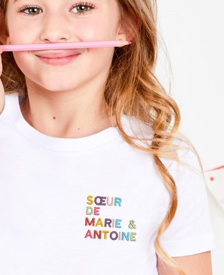 T-shirt enfant Soeur de prénoms multicolore brodé - Cadeau Soeur