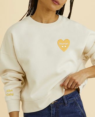 Sweatshirt femme Maman, un coeur par enfant et prénoms brodés sur la manche