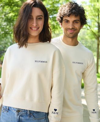 Women's sweatshirt Date in Roman letters and initials embroidered on sleeve
