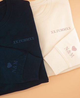 Men's sweatshirt Date in Roman letters and initials embroidered on sleeve