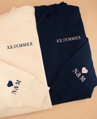 Women's Hoodie Date in Roman letters and initials embroidered on sleeve