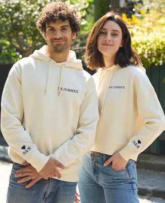 Men's hoodie Date in Roman letters and initials embroidered on sleeve