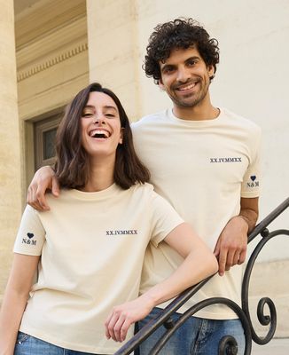 Women's T-Shirt Date in Roman letters and initials embroidered on sleeve