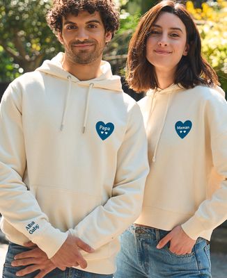 Hoodie homme Papa, un coeur par enfant et prénoms brodés sur la manche