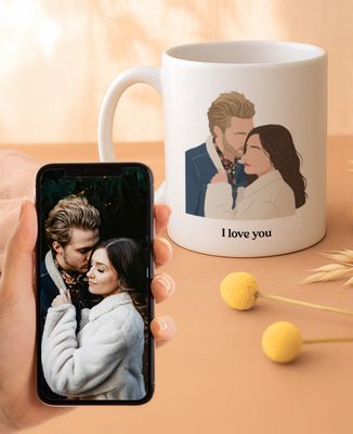 Mug Minimalist illustrated portrait from your photo - Bachelor/Bachelorette party & Wedding