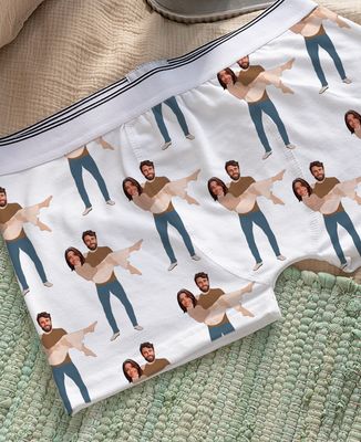 Printed boxer shorts Couple in arms and personalized face
