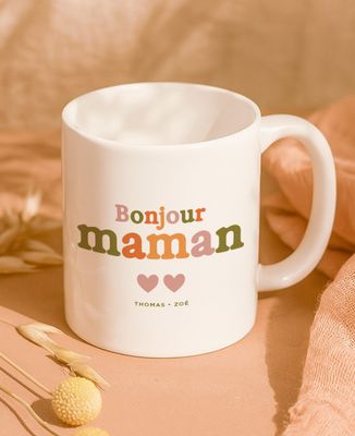 Mug Bonjour Maman et coeurs personnalisé - Cadeaux Maman