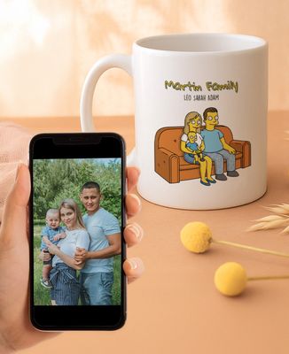 Mug Cartoon family from your photo - Gifts for Dad, Mom's gifts, Couple gifts
