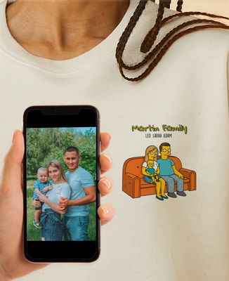 Women's sweatshirt Cartoon family from your photo - Gifts for Dad, Mom's gifts, Couple gifts
