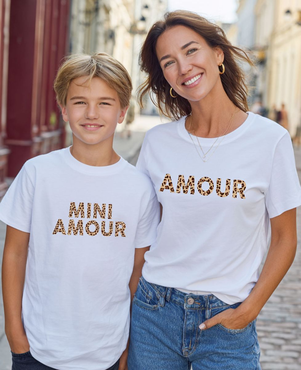 Coffret Duo t-shirt femme/enfant Texte personnalisé léopard