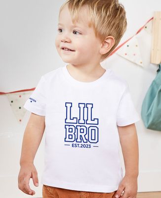 Baby T-Shirt Lil bro and first name on sleeve - Brother's gifts