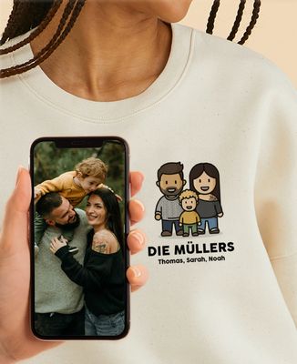 Sweatshirt Frau Familienfigur seit Ihrem Foto - Papa-Geschenke, Geschenke Mama, Geschenk Opa, Geschenke Oma