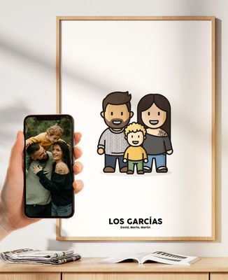 Póster Figurita familiar a partir de su foto - Regalos para papá, Regalos para mamá, El regalo del abuelo, Regalos de la abuela