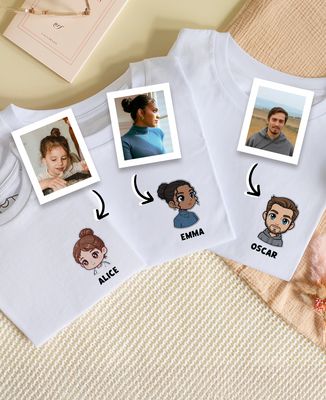 T-Shirt für Männer Chibi-Charakter aus Ihrem Foto - Papa-Geschenke, Geschenke Mama, Aperitif, Geschenke für Paare