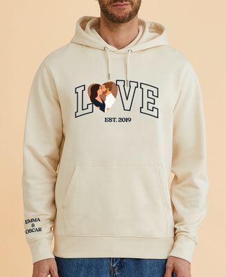 Hoodie Männer Illustrierte Liebe und Vornamen auf dem Ärmel - Geschenke für Paare, Geschenke Paar Frau, Geschenke Paar Mann