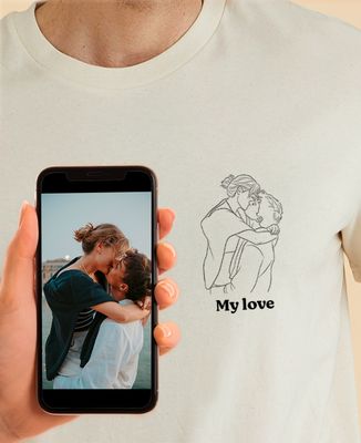 Photo and line-drawn text