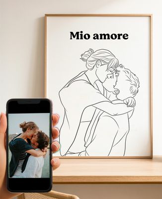 Poster Foto e testo disegnato a linee - Regali per papà, Regali per il nonno, Regali per coppie, Matrimonio