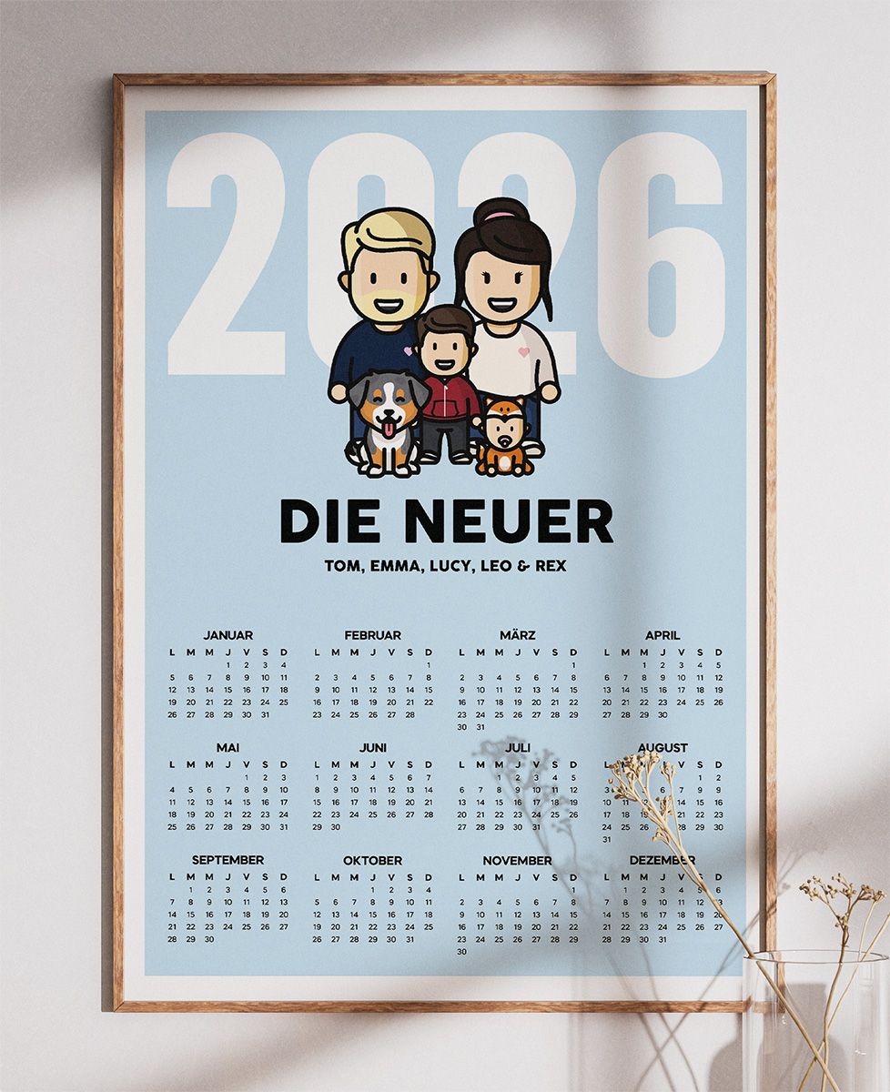 Poster Kalender 2026 Familie Figur personalisierte Kalender