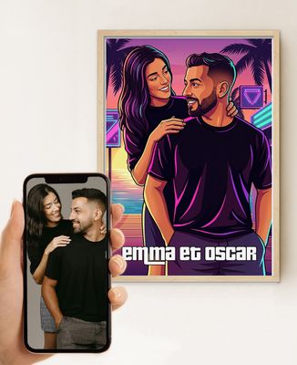 Poster Action video game portrait from your photo - Couple gifts