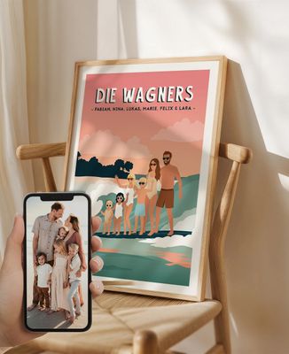 Familie im Surfen von Ihrem Foto aus Poster