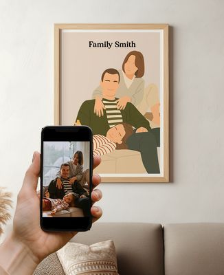 Poster Personalized illustrated minimalist portrait with photo - Couple gifts
