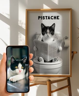 Affiche Photo de chat ou chien sur les toilettes - Animaux