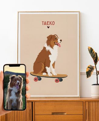 Affiche Votre animal sur un skate illustré - Animaux