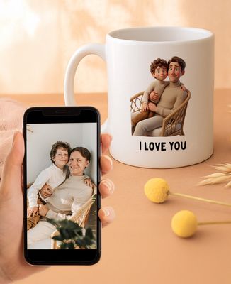 Mug Portrait 3D animation film from your photo - Gifts for Dad, Mom's gifts, Papy's gift, Grandma's gifts, Couple gifts
