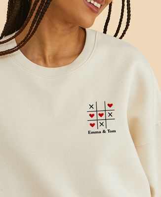 Women's sweatshirt Personalized embroidered tic-tac-toe - Couple gifts, Wedding, Woman Couple Gifts, Gifts for Couples