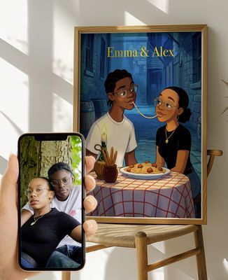 Poster Spaghetti cartoon portrait from your photo - Couple gifts, Woman Couple Gifts, Gifts for Couples