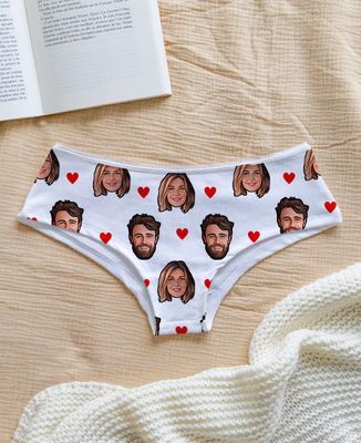 Printed panties The couple's faces and colorful hearts