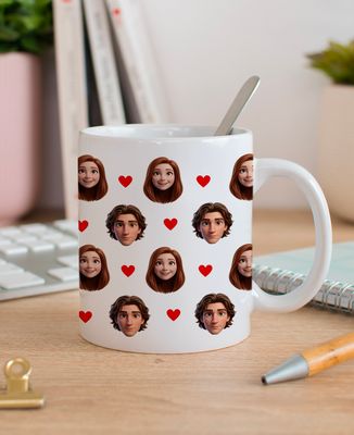 Mug The couple's 3D faces and colorful hearts - Couple gifts, Gifts for Couples